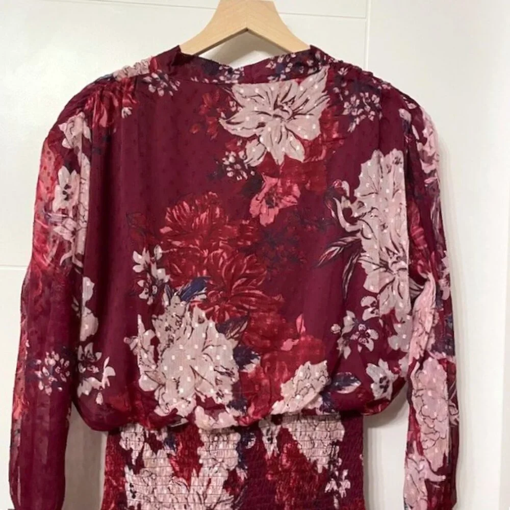 NWT Bishop + Young Cameo Midi Floral Long Sleeve Dress Dahlia Size Large